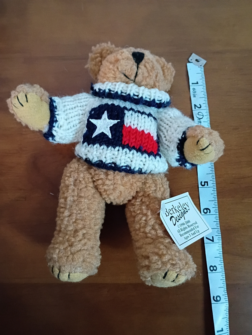 Brown Bear Plush with White Knit Flag Sweater